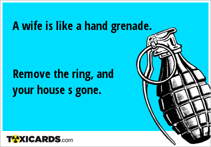 A wife is like a hand grenade. Remove the ring, and your house s gone.