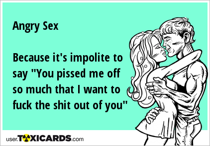 Angry Sex Because it's impolite to say "You pissed me off so much that I want to fuck the shit out of you"