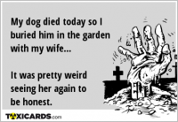 My dog died today so I buried him in the garden with my wife... It was pretty weird seeing her again to be honest.