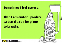 Sometimes I feel useless. Then I remember I produce carbon dioxide for plants to breathe.