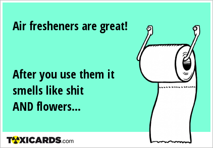 Air fresheners are great! After you use them it smells like shit AND flowers...