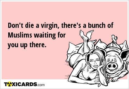 Don't die a virgin, there's a bunch of Muslims waiting for you up there.