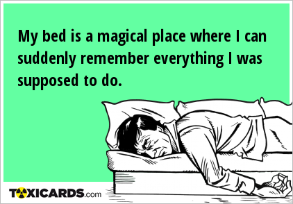 My bed is a magical place where I can suddenly remember everything I was supposed to do.