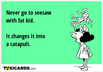 Never go to seesaw with fat kid. It changes it into a catapult.
