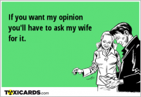 If you want my opinion you'll have to ask my wife for it.