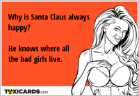 Why is Santa Claus always happy? He knows where all the bad girls live.
